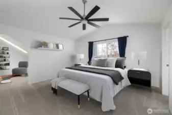 Virtually staged, Primary suite.