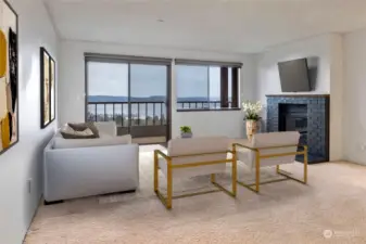 Living room with view virtually staged