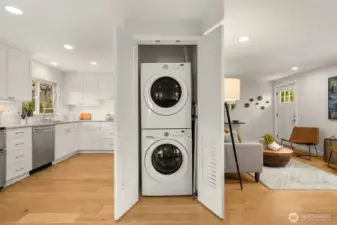 Full-size stacked washer and dryer.