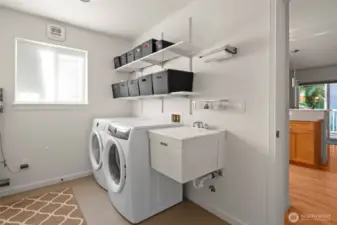 Laundry room features Electrolux washer and dryer & large storage closet.