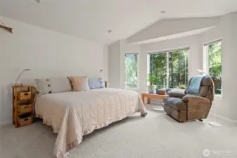 Huge primary bedroom with vaulted ceilings!