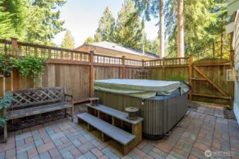Unwind in the hot tub in the private patio off the back deck.