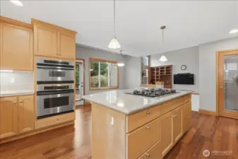 Opposite view from the sink towards the casual dining area and the family room.