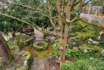 Backyard firepit and view from upstairs deck