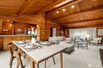 Sizeable east and west facing windows and large skylight illuminate great room and dining with natural light