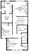 Third floor with two secondary bedrooms sharing a full bathroom, laundry room and primary suite.