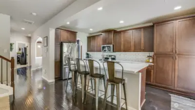 Kitchen is open to the living room, great for entertaining.