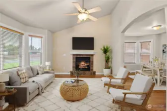 Living Room w/Gas Fireplace  (Digitally Staged)