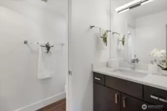 Primary Bathroom with Walk-In Closet Opposite Sink