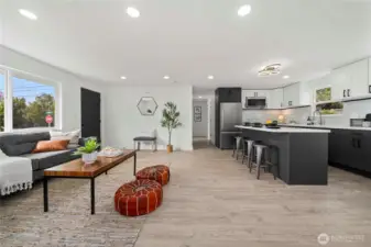 living area and kitchen
