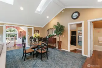 Upper floor great room, dining area
