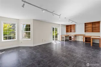Expansive basement with heated floors.
