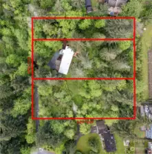 Aerial with estimated boundary lines and measurements. Buyer to do own due diligence to verify.