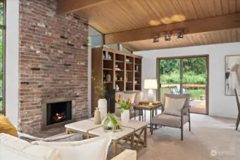Wood burning fireplace in this expansive living area.