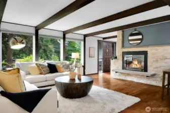 An easy gas fireplace makes entertaining cozy and efficient.