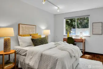 Bedroom number three. All bedrooms feature room-darkening shades.