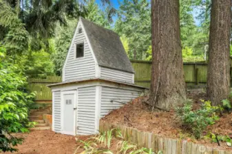This adorable backyard shed adds even more storage, and could also become a fabulous playhouse.
