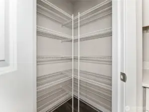 Everyone loves a walk-in pantry! Finishes and options will vary.