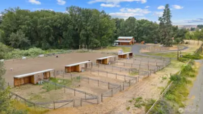 Want to bring your furry friends or board a few? This is your spot. 8 paddocks with loafing sheds & tack lockers. There is power & water out here too!