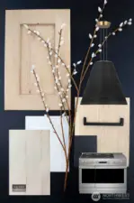 Kitchen Palette: Rift-sawn white oak cabinetry, 12' dual waterfall island with Calacatta Quartzite, 48" GE Monogram Range, 24" GE Monogram Microwave