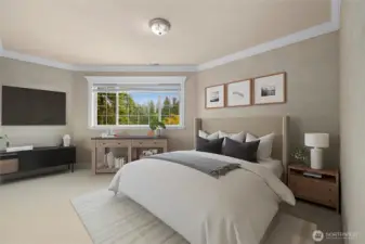 Upper bedroom suite with walk-in closet (virtually staged).