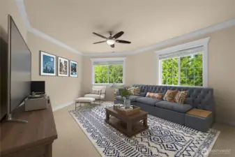 Upper bedroom with connecting full bath and walk in closet (virtually staged)