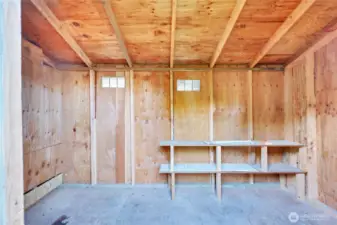 Inside storage shed.