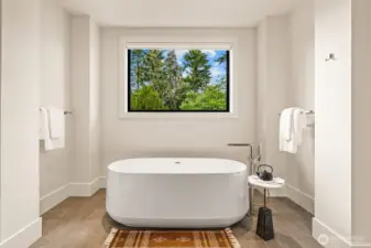 Enjoy peaceful soaks in the spa-inspired bathroom