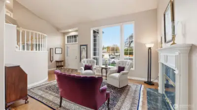 This picture of the living room shows how well the home flows and blends.