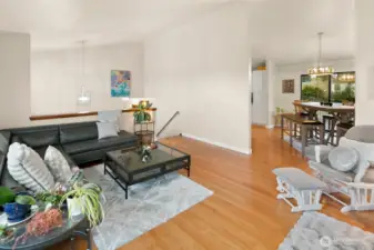 Living room opens onto dining room