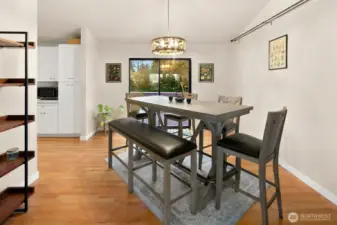 Dining room has east facing deck