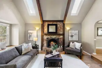 Notice the architectural details - vaulted ceilings with exposed wood beams and arched doorways.