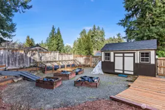 Many raised garden beds just waiting for spring & summer gardening!