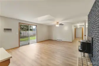 Family room with fireplace insert.