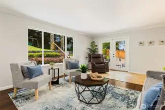 Family room opens to backyard, so the circular floorplan expands to outside.