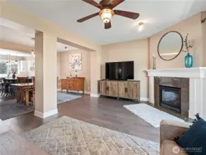 A ceiling fan enhances comfort, and the open layout creates a perfect setting for relaxing or entertaining.
