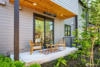 Heated exterior patio with tongue in groove detail