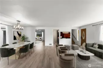 Virtually Staged Living and Dining Room