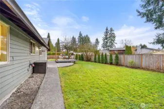 Backyard is on the west side of the home. Fully fenced with double gate.