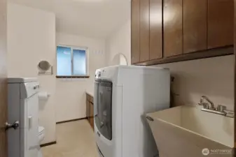Basement 3/4 bath / laundry combination.