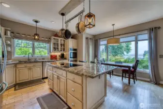 Gourmet eat-in kitchen with views.