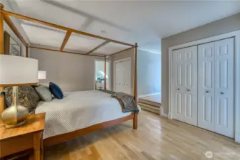 Upstairs level 2 primary ensuite with full bath and access to  den/office/flex room and outdoor deck.