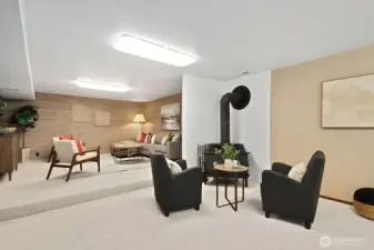 Cozy wood stove for chilly evenings.