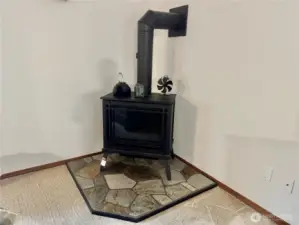 The wood stove is in the living room.