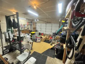 The garage has lots of storage space.