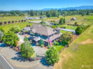 The property as aerially viewed from the front