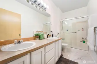Master bath suite with glass sling shower door