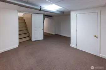 A short set of stairs down from the mud room is an extra finished room.  What will you use it for?