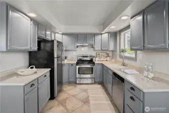 Updated kitchen with beautiful Corian Countertops