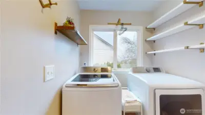 Main floor laundry room located through half bath pocket door